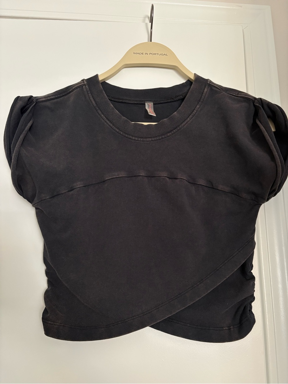 Free People Black Short Sleeve Cropped Wrap Top